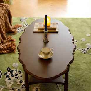 法式 实木中复古胡桃木KXU色茶台桌客厅家用小户型椭茶圆几2205风