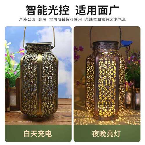 太阳能户外庭院灯 铁艺圣诞节灯笼LED灯珠阳台桌面摆件草坪灯防水