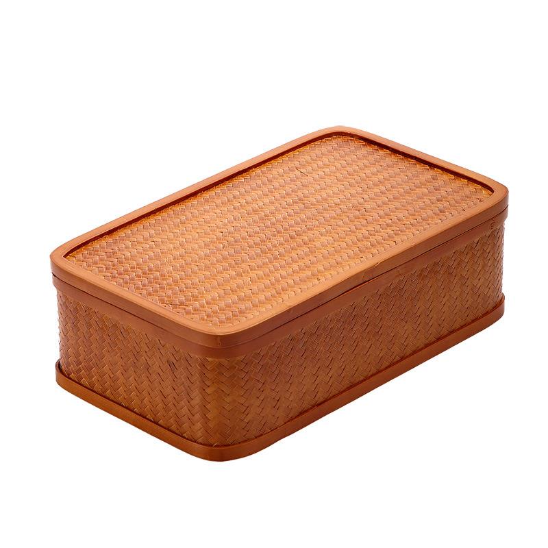 竹制品日式纯手工竹编茶具收纳盒茶盒家用带盖子复古点心篮食盒