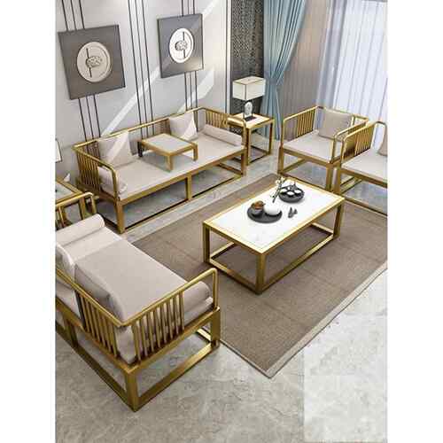 新中式风格铁质实木沙发咖啡桌组合轻奢简约沙发桌椅现代办公接待