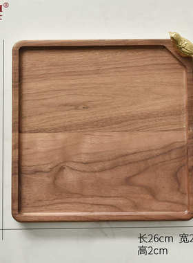 轻奢托铜小鸟盘酒店居家水果茶杯家用长方形创意胡桃木
