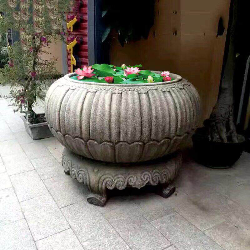 石雕鱼缸花盆青石彷古做旧圆形荷花缸户外室内庭院装饰石头缸摆件