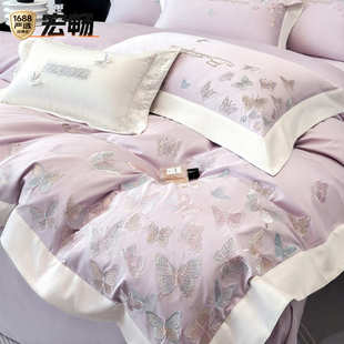 轻奢高级感A类100支长绒棉四件套纯棉被套全棉床单床上用品床笠款