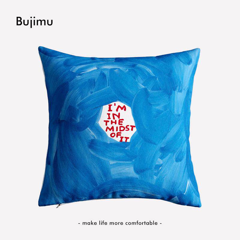 客厅趣味抱枕多巴胺沙发靠垫蓝色现代简约靠枕床头大靠背含芯枕套