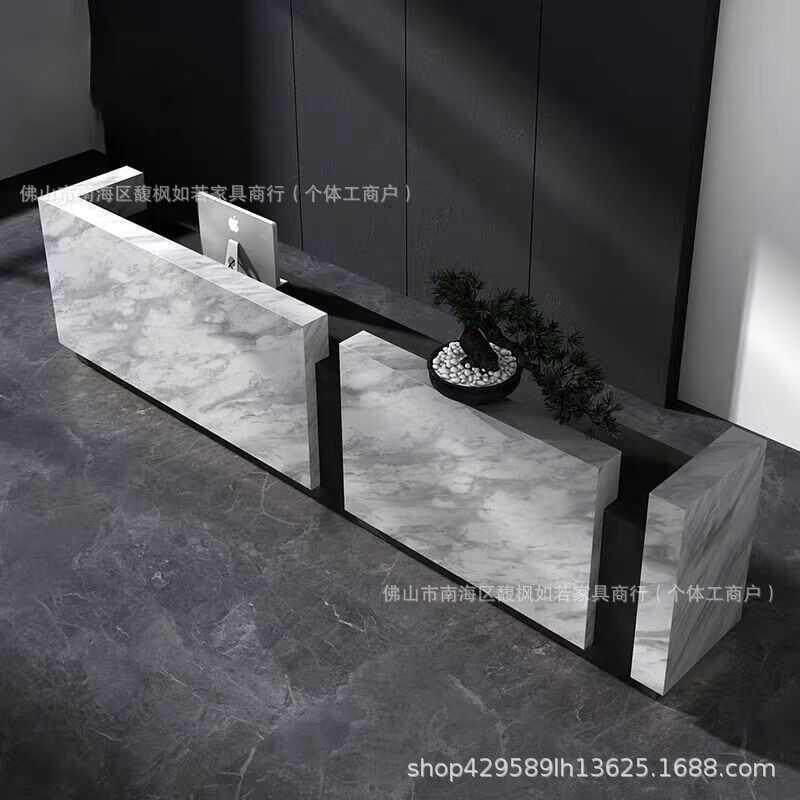 简约现代烤漆物业办公室工作公司吧台柜前台桌接待收银台轻奢极简