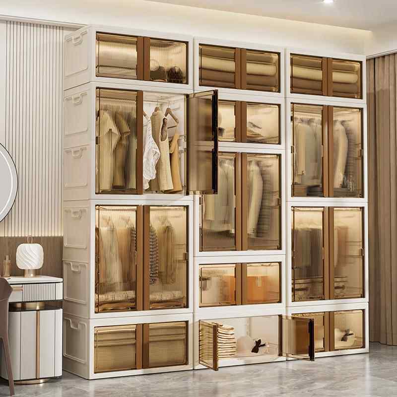 家用大容量落地衣柜收纳箱轻奢衣帽间防尘收纳衣橱卧室简易衣床笠
