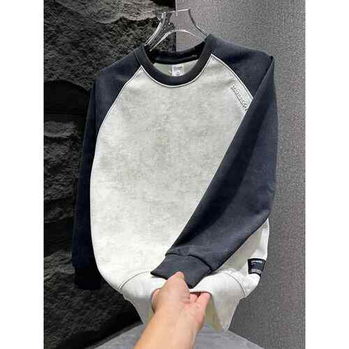 MAROLIO~洋溢时尚气息！潮牌撞色圆领卫衣男2025秋季扎染休闲上衣