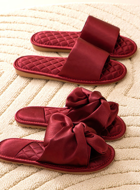 夏季结婚拖鞋红色一对情侣高级感轻奢晨袍新婚喜庆婚庆蝴蝶结男女