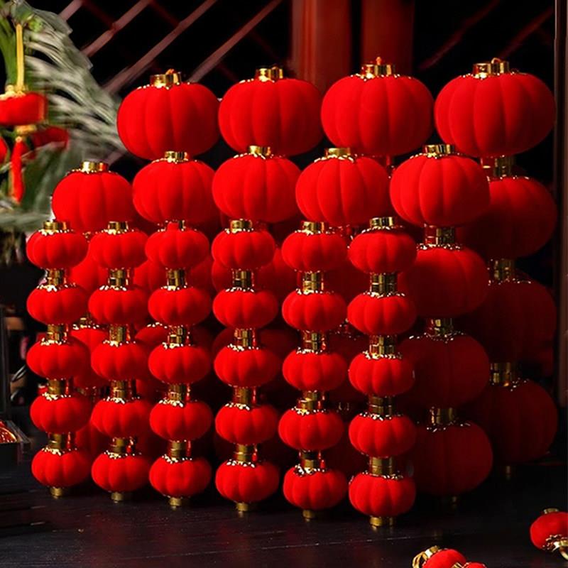 2026新款小红灯笼挂饰植绒户外树上新年院子马年场景氛围布置装饰