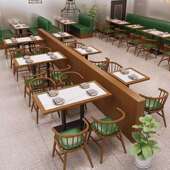 餐1234厅桌椅组合靠卡座沙发火锅饮店茶楼饭店餐桌墙商用餐实木椅