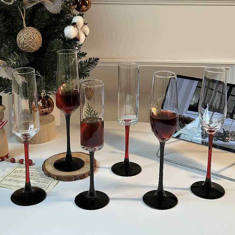 圣诞红杆黑杆香槟杯感玻璃红酒杯高脚鸡尾酒杯起泡酒杯氛围感微醺