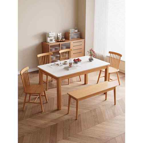 岩板餐桌北欧现代简约日式原木色2025新款客厅家用小户型吃饭桌子