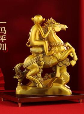 马上封侯纯黄铜摆件升职金属马上赢有钱铜马生肖吉祥物办公室装饰