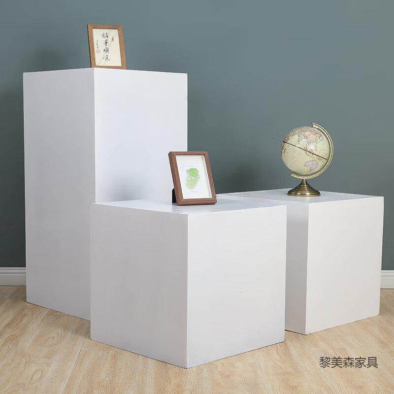 长方体白色木制烤漆展示台橱窗模特底座商业陈列地台展柜展会展台