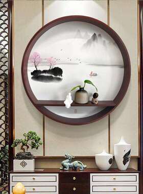 实圆木形禅意装饰画入新中式572727客厅户玄关画餐厅茶挂室日式水