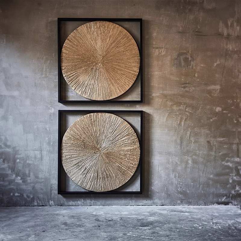 法式中古风沙发背景墙客厅装饰画立体纯手绘肌理圆形餐厅挂画玄关图片