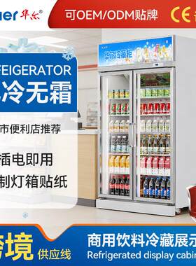华尔双开门酒水饮料柜超市便利店保鲜柜立式冷藏柜展示柜商用冰柜