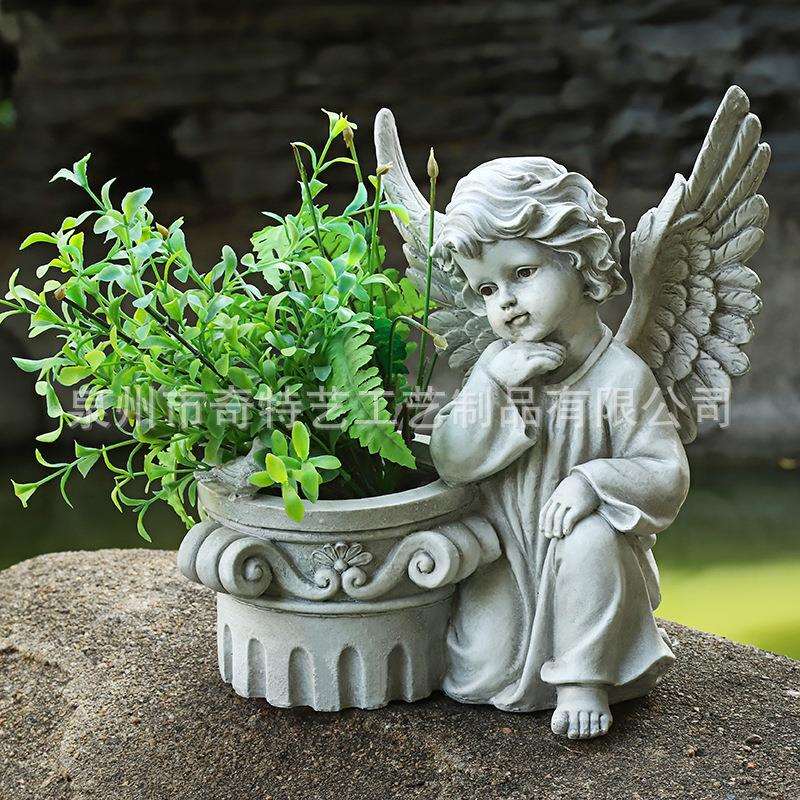 花园装饰天使花缸雕塑庭院创意园林景观树脂工艺品阳台花盆摆件