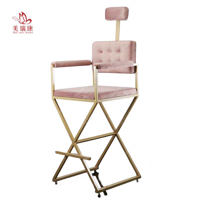 美容院美妆店家具时尚椅子指甲椅化妆凳金属化妆椅折叠腿化妆椅子