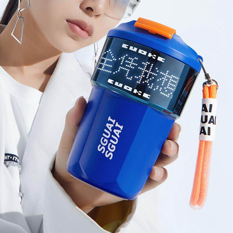 小水怪智能水杯咖啡杯礼物显示温度像素文字定制刻字可携式保温杯