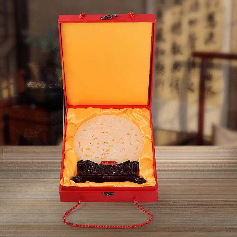 鱼跃龙门镂空玉璧摆件家居玄关酒柜玉盘圆盘书房办公室摆盘摆饰