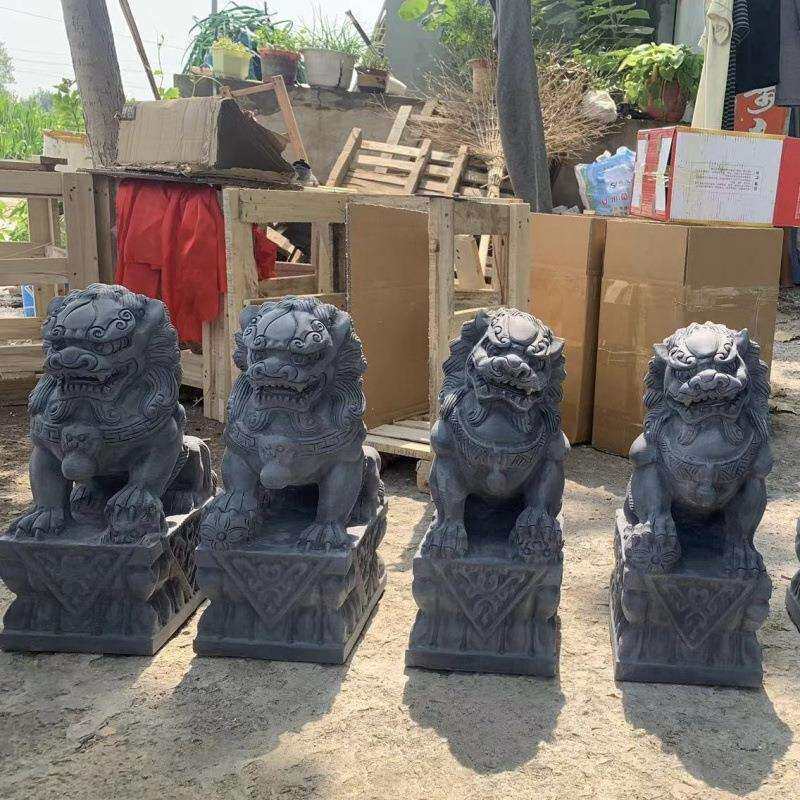 石头石雕小石狮子摆件小号一对门口看门青石家用别墅庭院雕刻