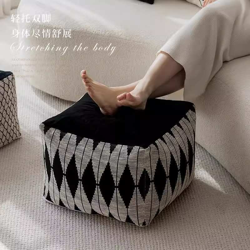 中古风客厅坐墩茶几蒲团地上榻榻米坐垫美式沙发厚脚踏可拆洗矮凳