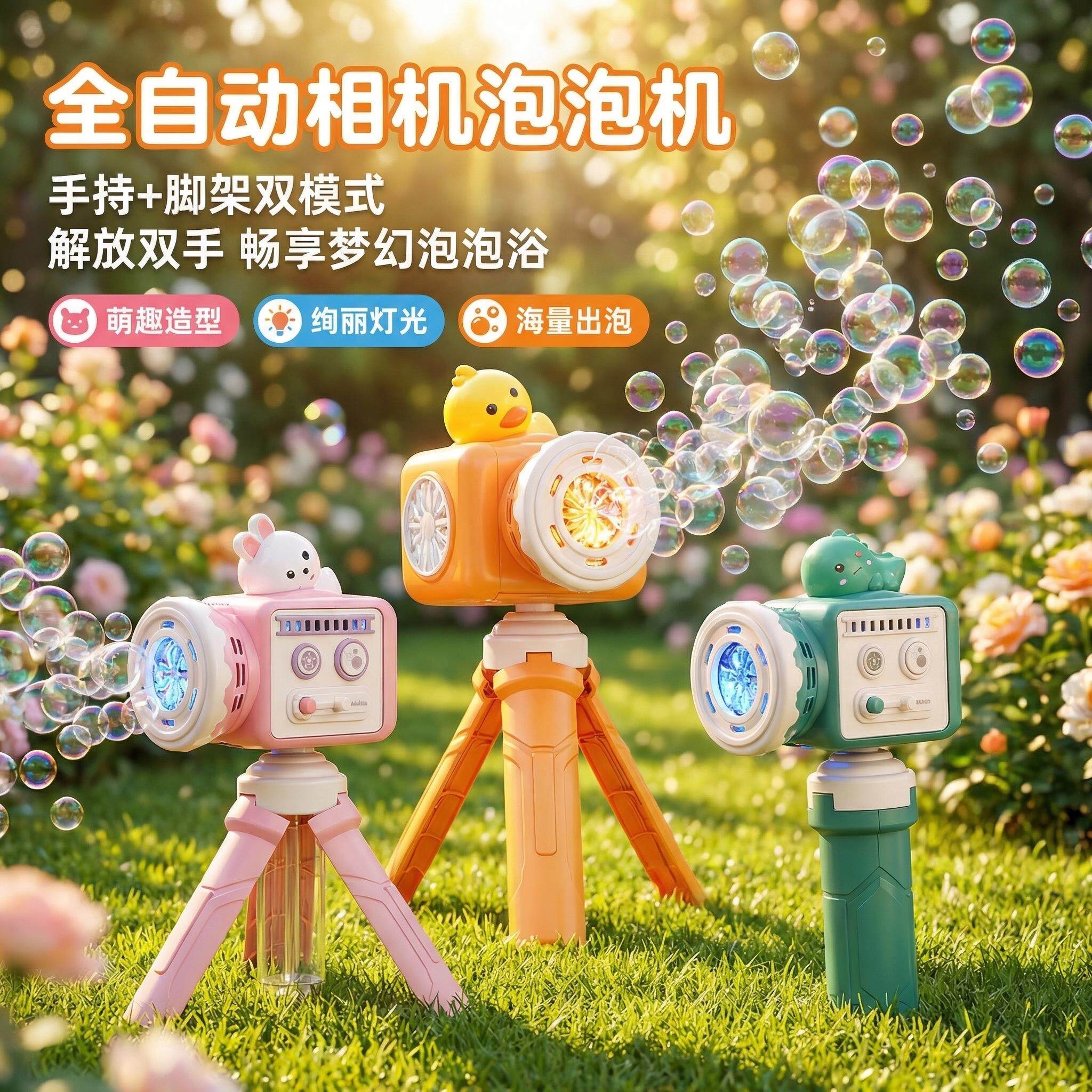 电动泡泡机全自动复古放映机造型儿童1到3岁玩具全自动灯光泡泡秀