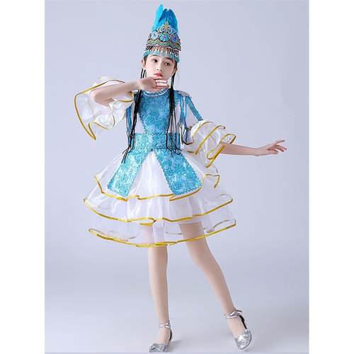 新款新款儿童疆蹈演舞出服饰维吾族纱裙回族蹈服维族幼儿新女舞童