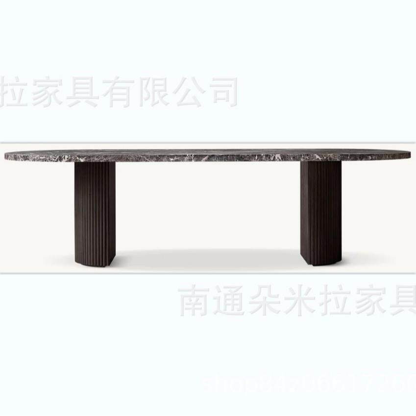 客厅长桌实木餐桌橡木办公桌长方形别墅复古工作台饰面高端大理石