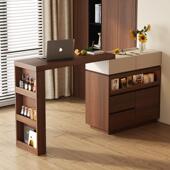 极简中古风可伸缩吧台一体柜小户型家用沙发侧边柜客厅隔断储物柜