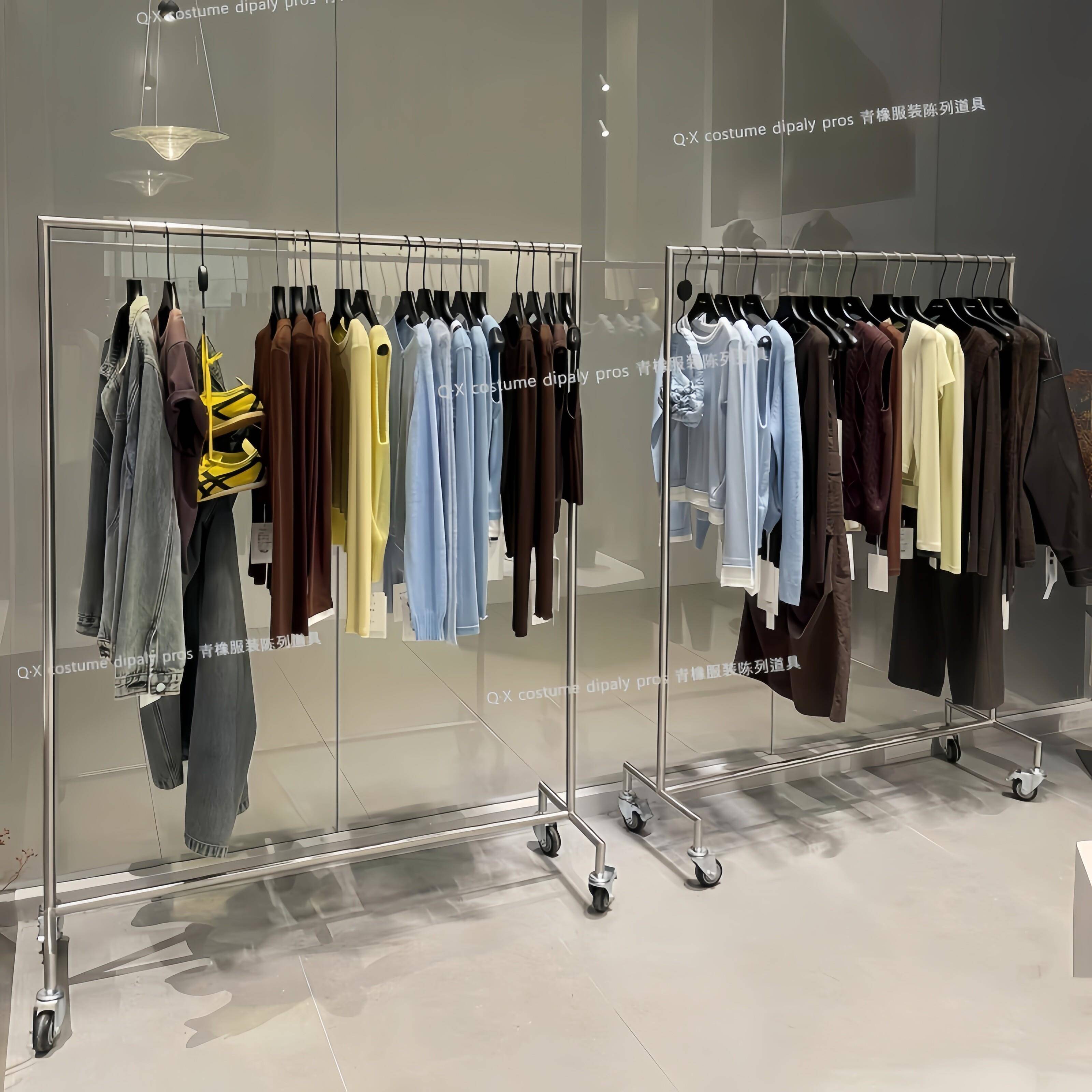 服装店展示架不锈钢男女装店专用陈列架移动带轮子落地式中岛货架