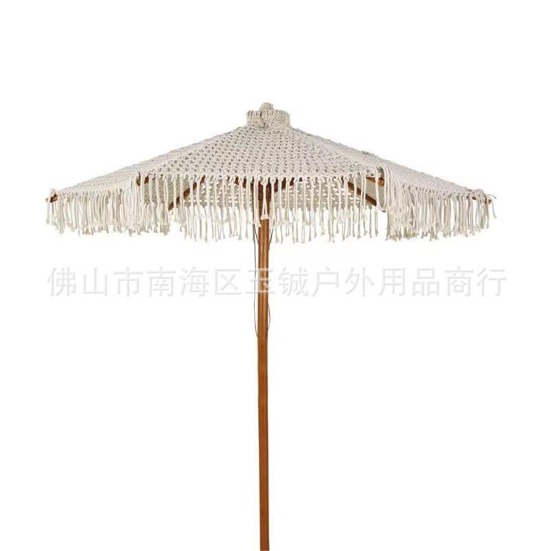 户外花园装饰手工棉绳编织庭院伞镂空编绳太阳伞网绳流苏沙滩伞