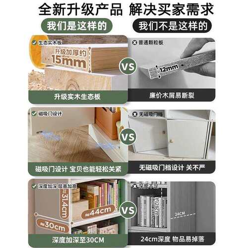 实木书柜学生家用儿童书架落地置物客厅带柜门储物柜子一体靠墙