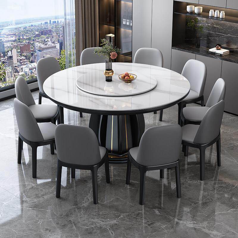 高端岩板餐桌椅组合现代简约家用小户型圆桌轻奢实木圆形吃饭桌子