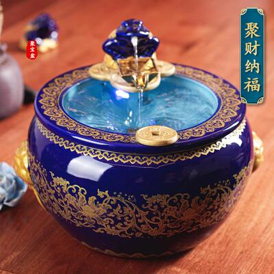 陶瓷流水摆件聚宝盆加速器金蟾招财循环水风水轮办公室开业送礼