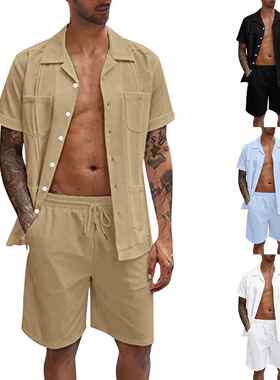 Sports short sleeved shorts set linen men's shirt set