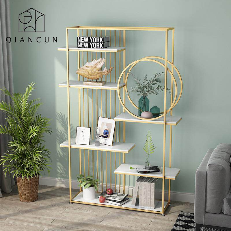 千村轻奢铁艺置物架落地书架客厅玄关创意展示架办公室隔断装饰架
