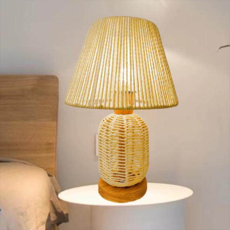 床头台灯手工编织卧室床头台灯插电式装饰台灯跨境中式麻绳台灯