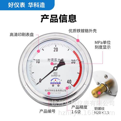 杭州华科YN150ZT 轴向带边耐震压力表 面板式固定油压抗震压力表