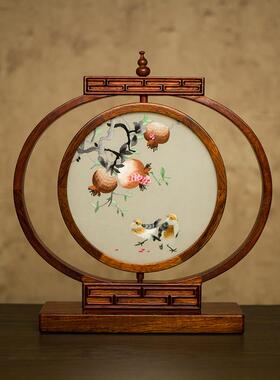 刺绣摆件成品创意苏绣台灯屏风中式摆台双面绣台屏装饰礼品送老外