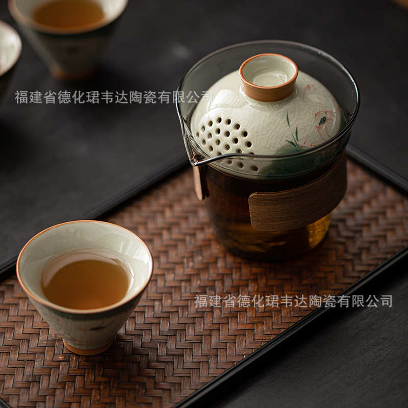 便携式旅行茶具套装户外随身快客杯玻璃盖碗茶杯功夫办公室泡茶壶