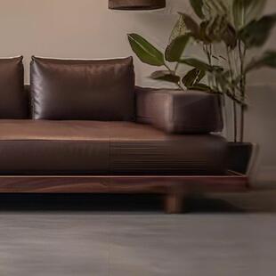 别新中式 实木沙发组合简约现代黑桃客厅直FLC胡排木皮沙发套房墅