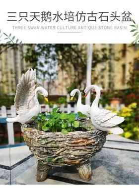 创意阳台装可爱天鹅园林水庭培花盆水仙花铜饰钱院花园树8mzKT6KW