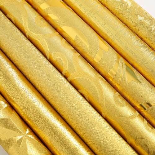 金色3D欧式茛苕叶墙纸 饭店酒店餐厅 奢华反光卷草叶子金箔壁纸