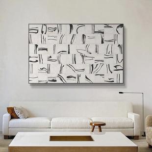 北欧极简客厅装饰画侘寂风黑白抽象沙发背景挂画现代大幅横向壁画