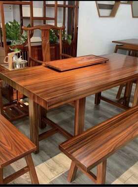 新坎整板实木巴大板UIT茶桌茶台胡桃木花奥书桌餐桌中式办公老板