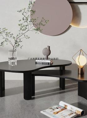2025新款茶几现代简型约QAD实组木茶几小户黑色异形矮家用客厅合