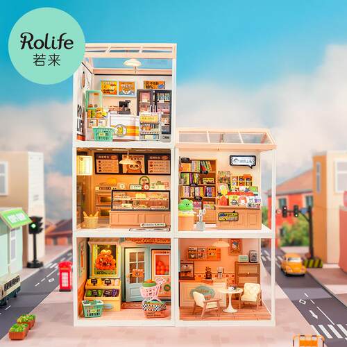 若态若来超级世界商店熊猫大颗粒diy小屋手工拼装房子模型潮玩具