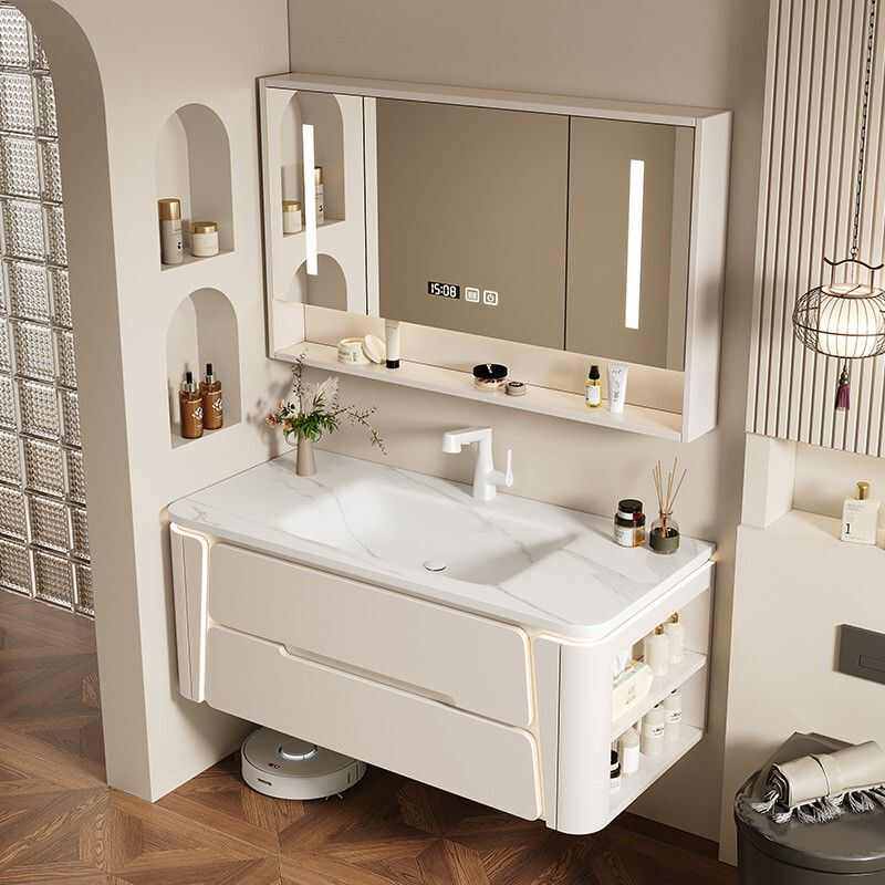 岩板热弯一体陶瓷盆浴室柜组合现代简约卫生间洗漱台洗手台